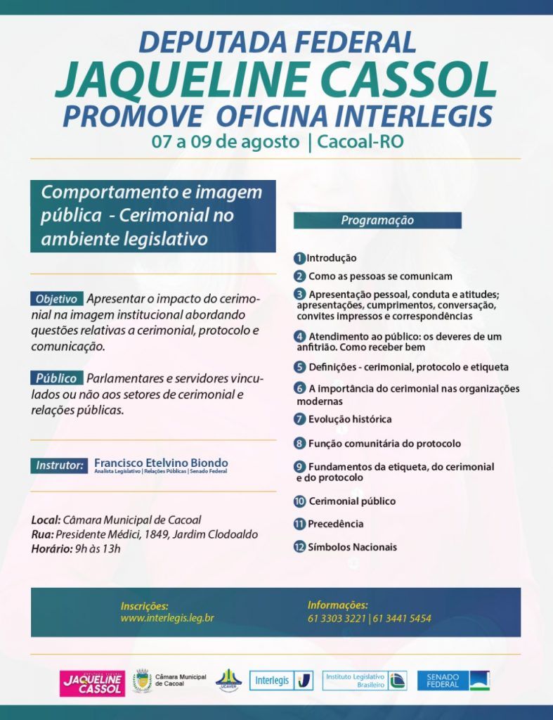 Inédita em Rondônia, oficina gratuita do Senado Federal vai capacitar servidores do Legislativo - politica - jaqueline cassol