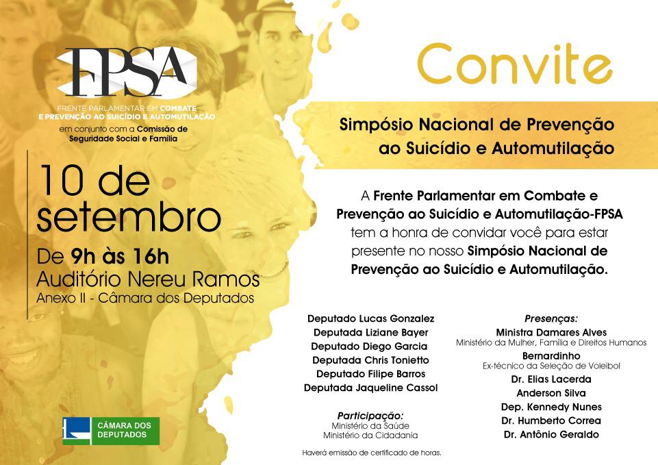 Simpósio Nacional de Prevenção do Suicídio e Automutilação será realizado em Brasília no próximo dia 10 - noticias - jaqueline cassol